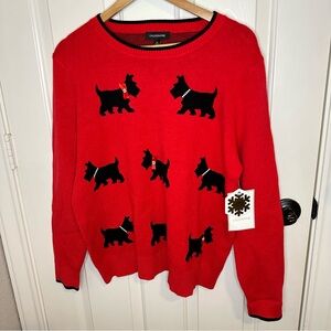 BNWT Calligraphie Red Scottie Terrier Novelty Print Sweater XL Preppy Holidays